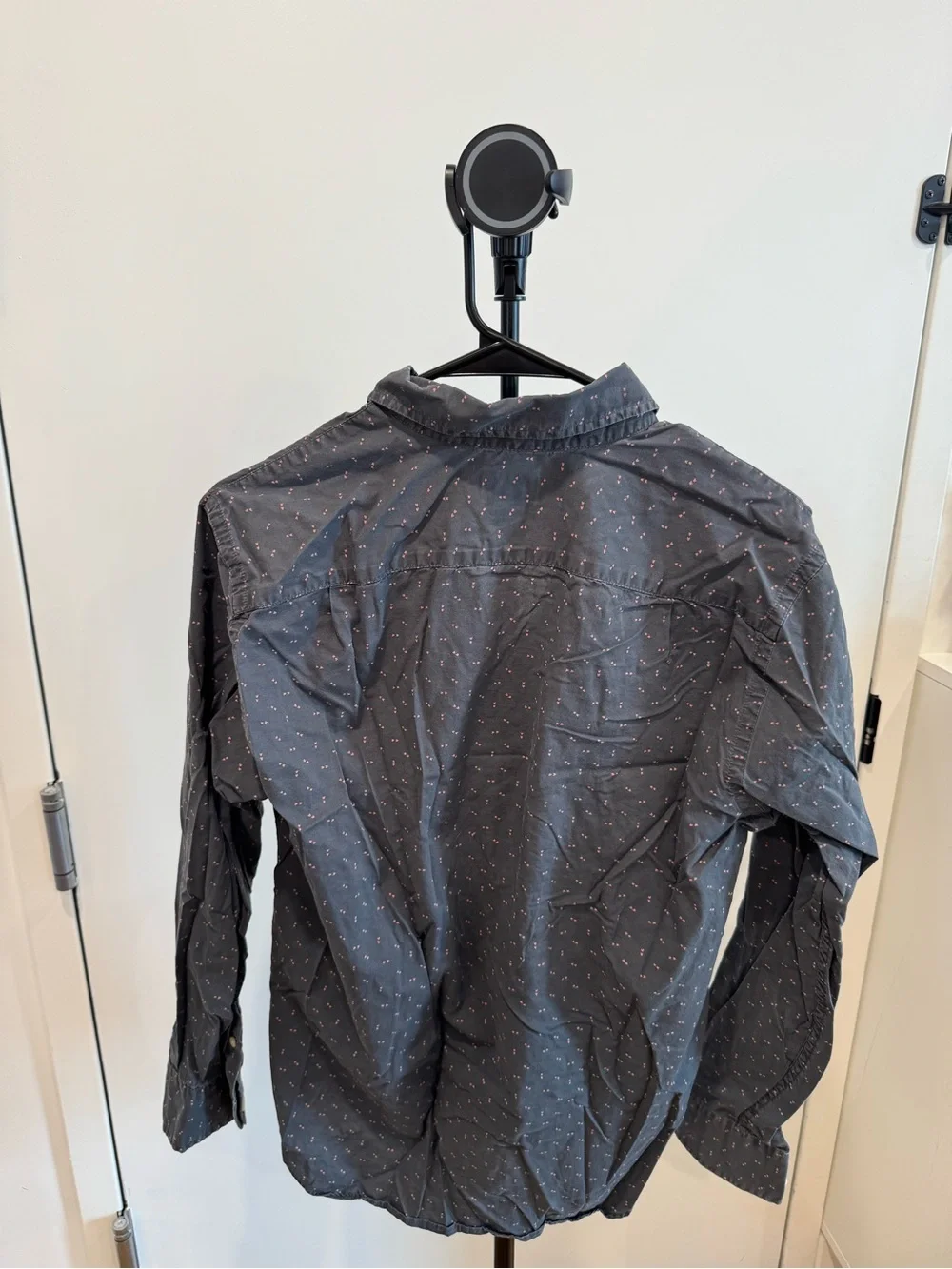 J. Crew Navy Shirt with Pink Dot Pattern